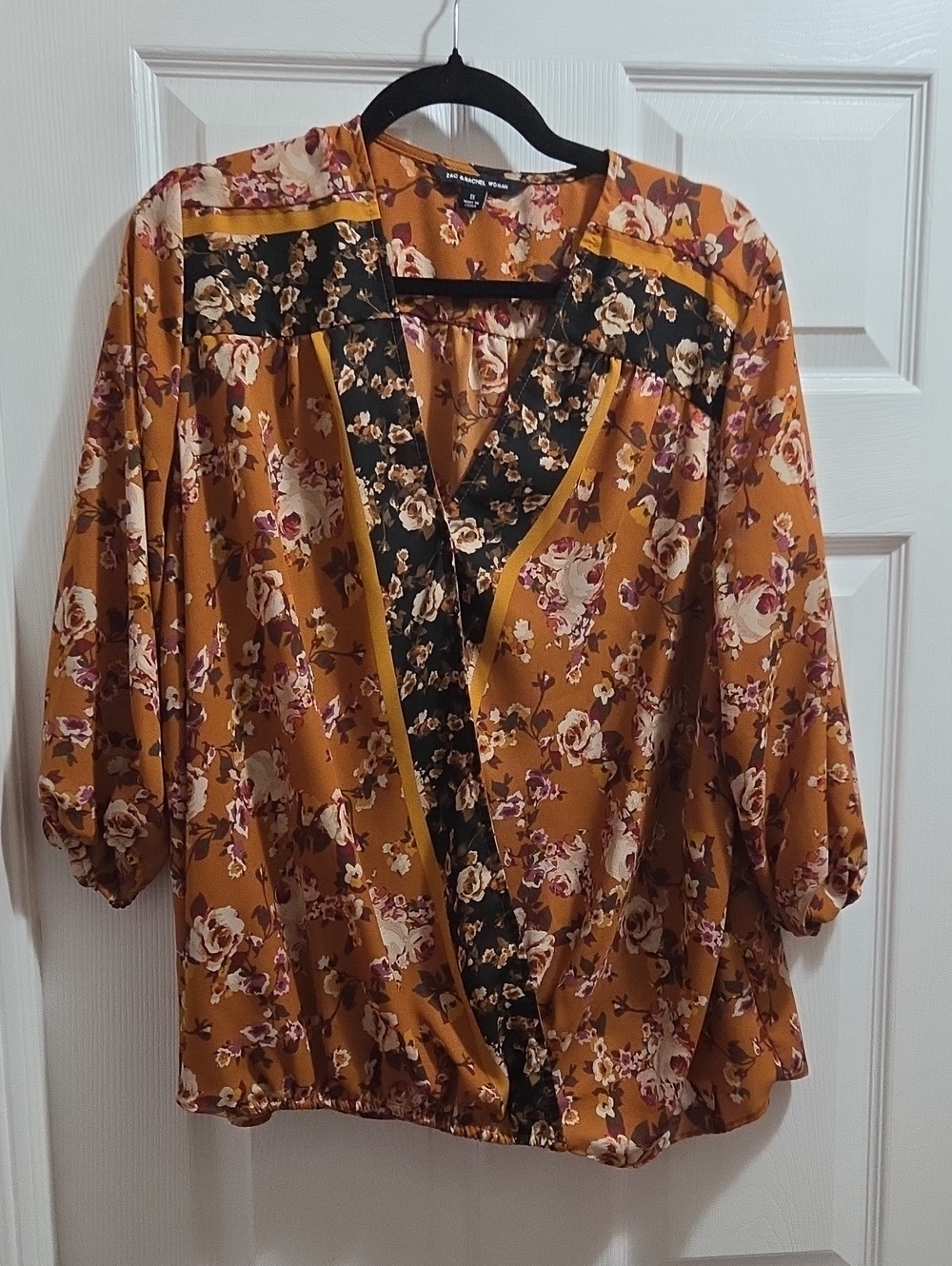 Zac & Rachel Mustard Floral Blouse with Black Floral Trim